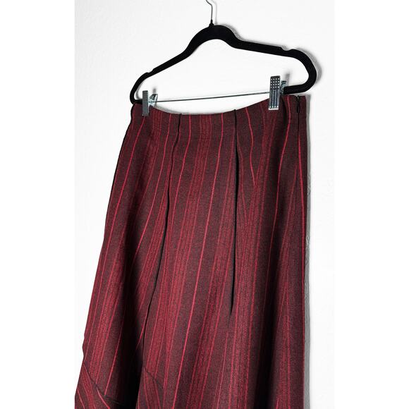 Women's Asymmetric Handkerchief Overlay Wool Blend Midi Skirt Red Black Low Rise - Picture 3 of 7